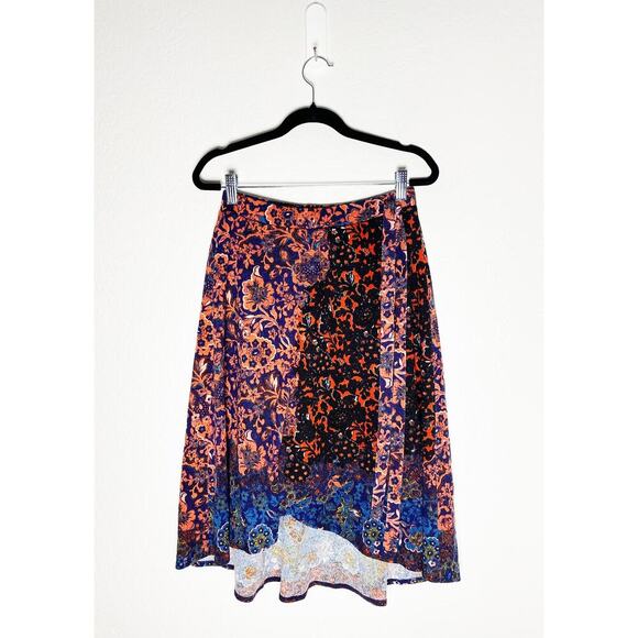 Maeve x Anthropologie Womens Floral Print Faux Wrap Side Tie Knit Skirt High Low - Picture 5 of 11